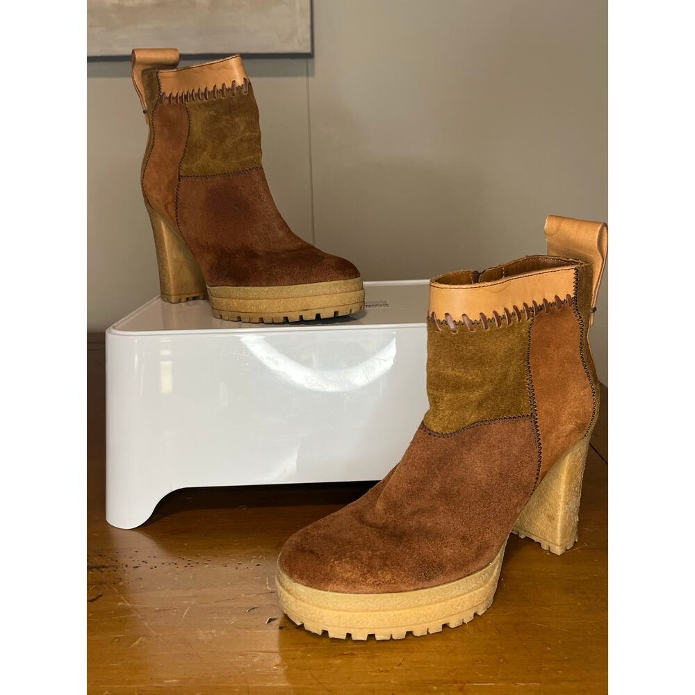 See By Chloe Boots Womens Leather Shoes 36 Ankle Bootie Platform Patchwork